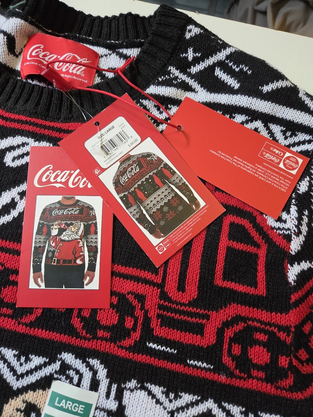 Ugly Christmas Black, Red & White Santa Crewneck Sweater - Picture 7 of 7